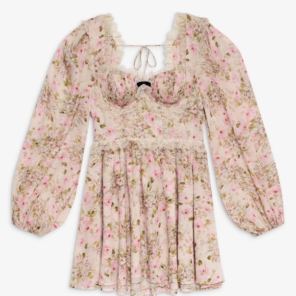 Emmaline babydoll Floral Lace-Trimmed bones bustier Dress - Picture 3 of 5